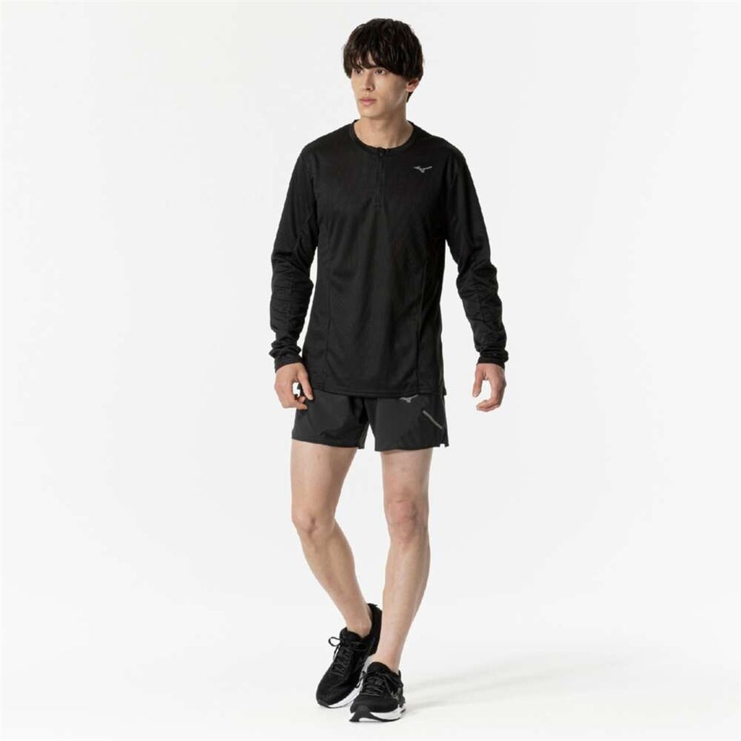 【汗処理／通気】ドライエアロフローハーフジップTシャツ(長袖／オーロラ) ブラック S