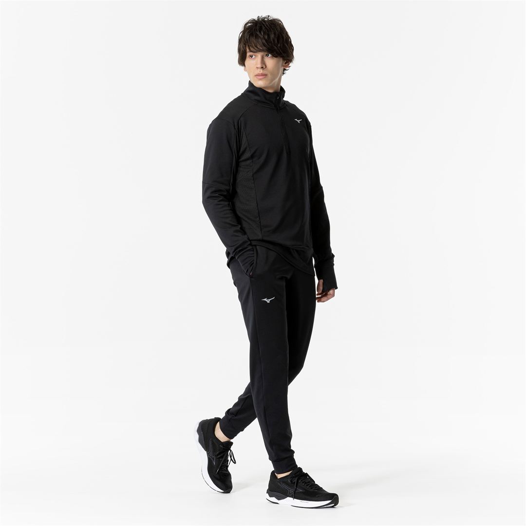 ランニングマルチポケットパンツロング(裏起毛) ブラック×ブラック S