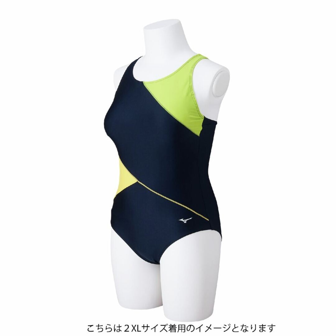 【Stroke ONE／撥水】スイムフィットネス用ワンピース ネイビー×ライム S