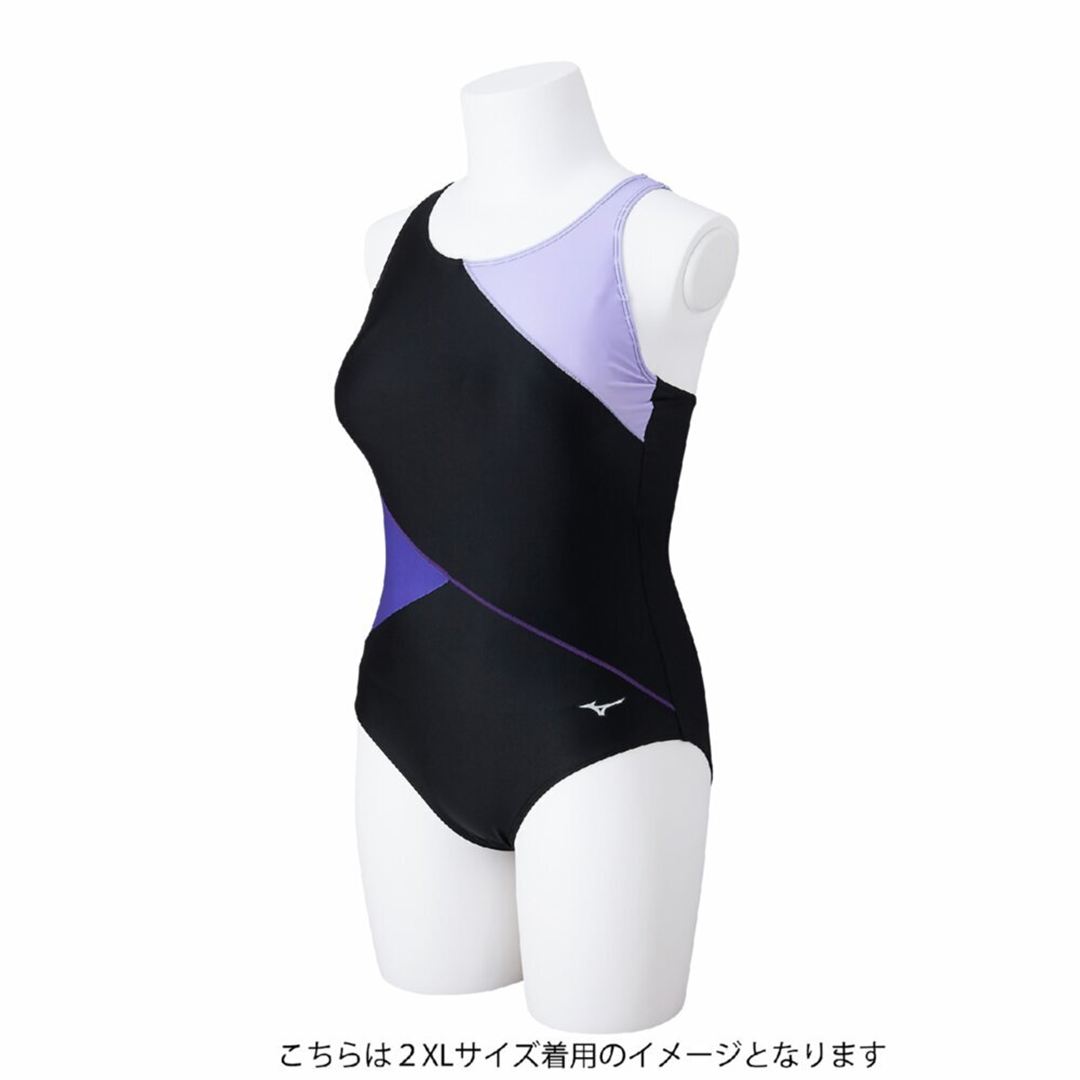 【Stroke ONE／撥水】スイムフィットネス用ワンピース ブラック×ラベンダー S