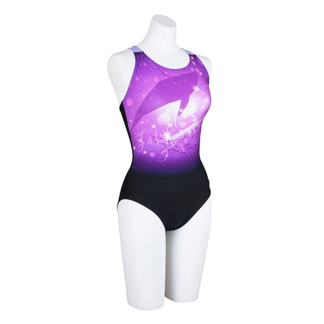 【Stroke ONE／撥水】スイムフィットネス用ワンピース ブラック×パープル XL