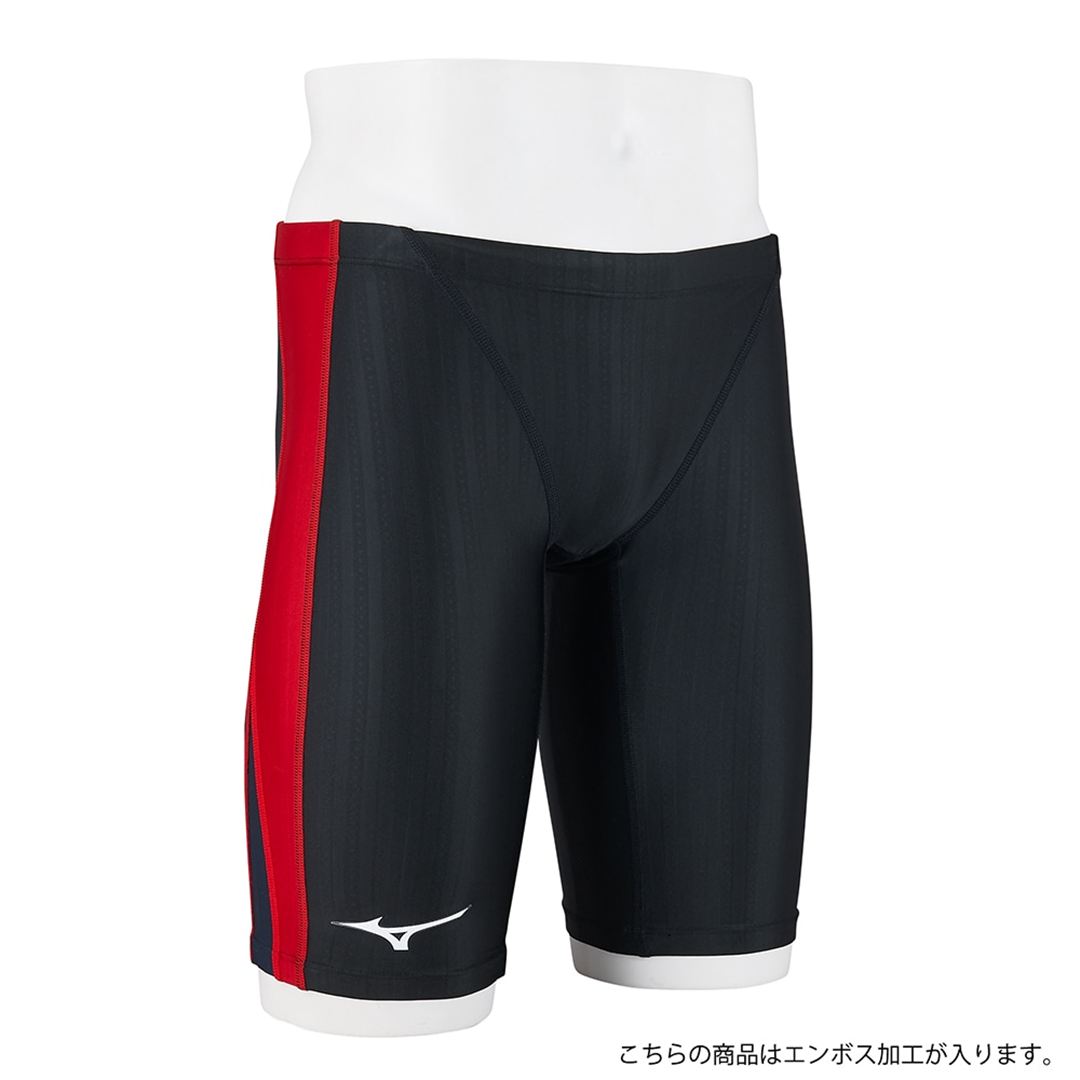 【STREAM ACE】競泳用ハーフスパッツ ブラック×レッド×チャコール M