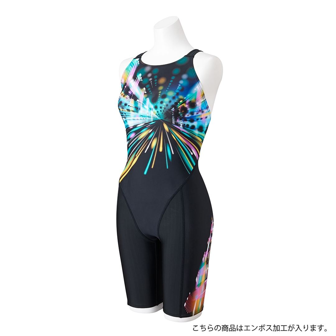 【STREAM ACE】競泳用ハーフスーツ(マスターズバック) ブラック×ブルーグリーン S