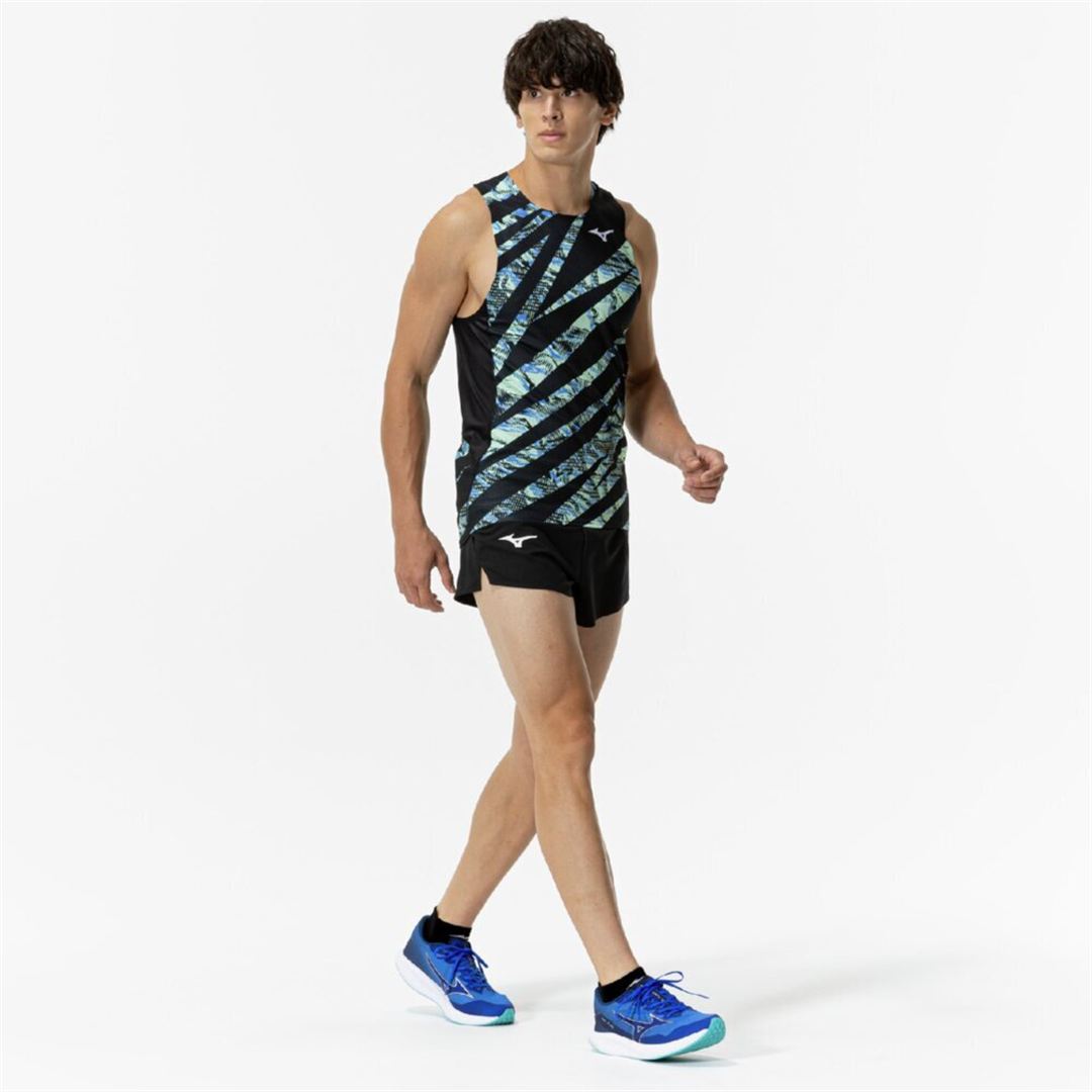 【汗処理／通気】MTCドライエアロフローレーシングシャツ(陸上競技) ブラック×ネオミント M