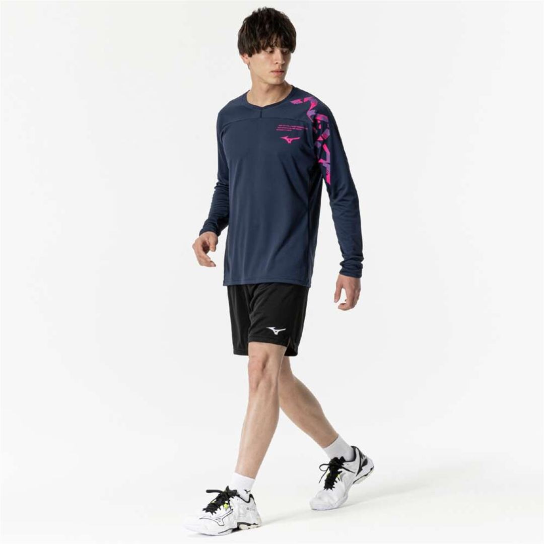 N-XTプラクティスシャツ(長袖)(バレーボール) ドレスネイビー×マゼンタ S