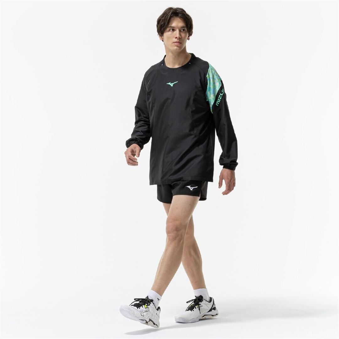 ウォーマーシャツ(長袖／バレーボール) ブラック×ミント 2XL