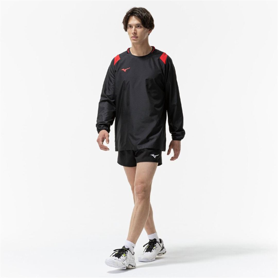 ピステ(長袖／バレーボール) ブラック×チャイニーズレッド XL