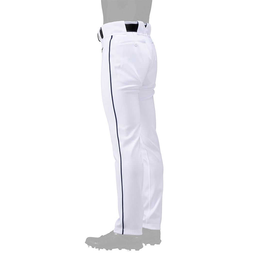 【ミズノ直営限定／ミズノプロ】強伸 ストレッチパンツ／ストレートフィットタイプ(4ミリライン加工ワッペン付き) ホワイト×ネイビー M
