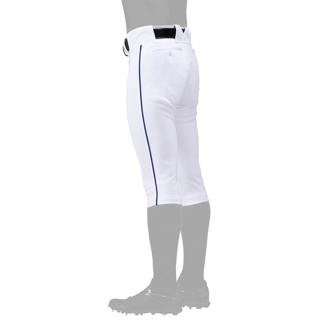 【ミズノ直営限定／ミズノプロ】強伸 ストレッチパンツ／ショートフィットタイプ(4ミリライン加工ワッペン付き) ホワイト×パステルネイビー M