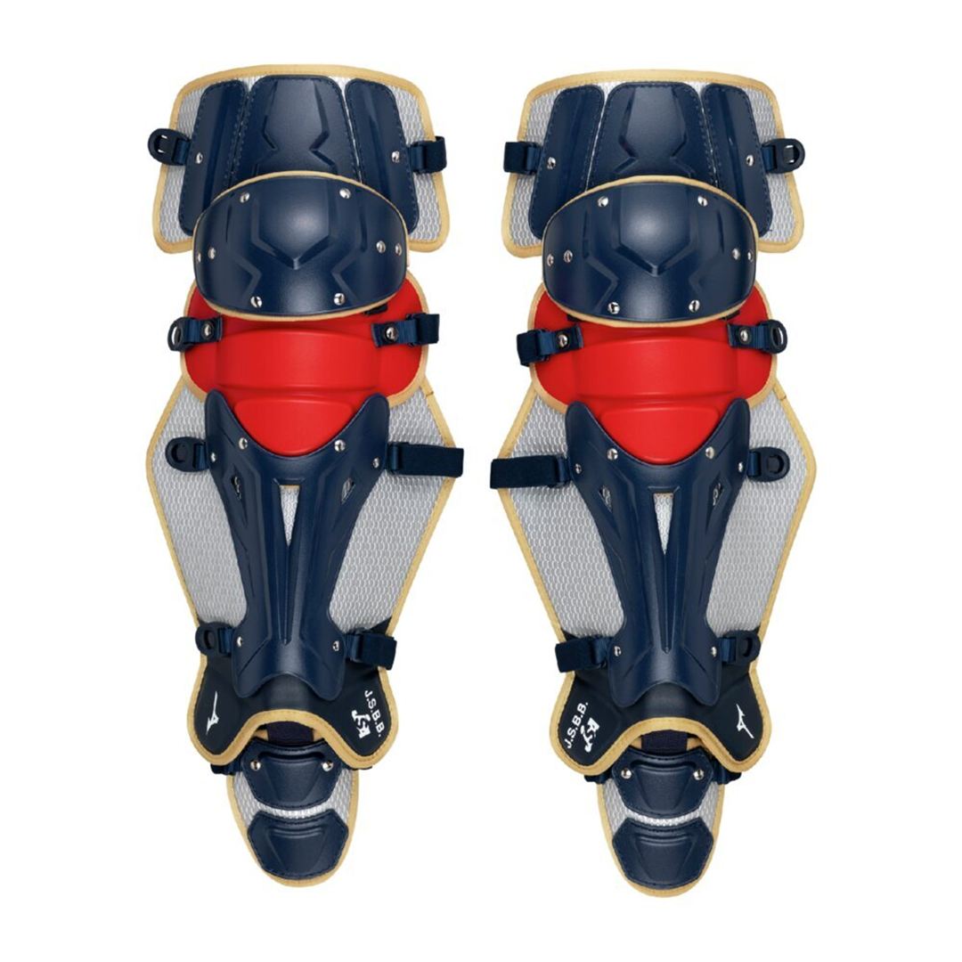 【ミズノ直営限定／ミズノプロ】軟式用／ゴムソフトボール用號SAKEBI捕手防具3点セット ネイビー×レッド×ゴールド
