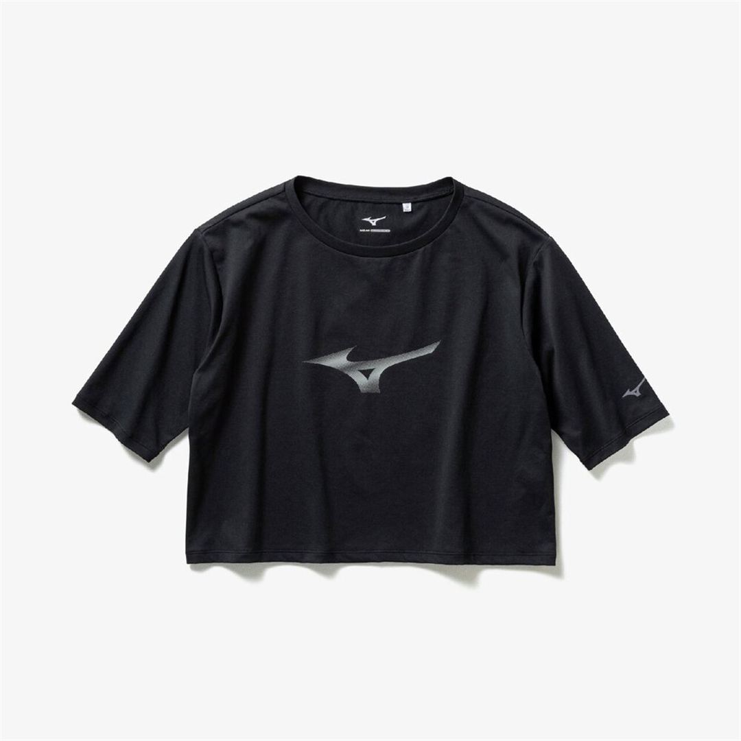 ストレッチソフトドライクロップドTシャツ(ワイドシルエット) ブラック S