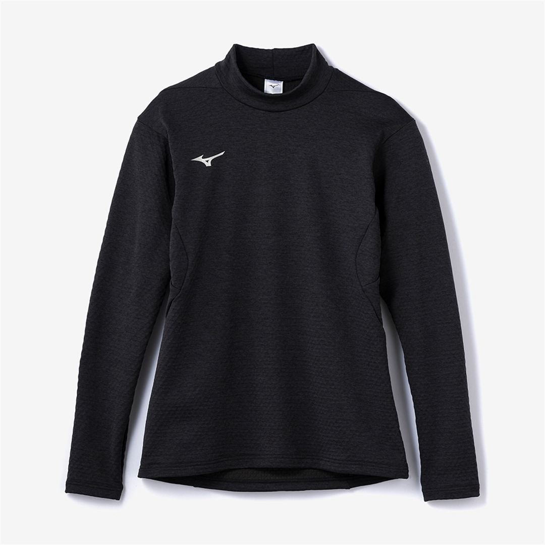 ストレッチフリースハイネックTシャツ(長袖) ブラック杢 XL