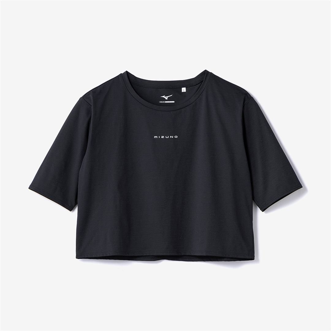 ストレッチソフトドライクロップドTシャツ(ワイドシルエット) ブラック XL