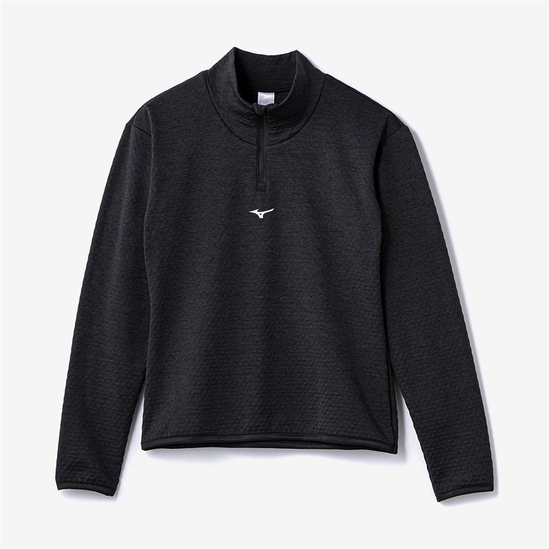 ストレッチフリースハーフジップTシャツ(長袖) ブラック杢 XL