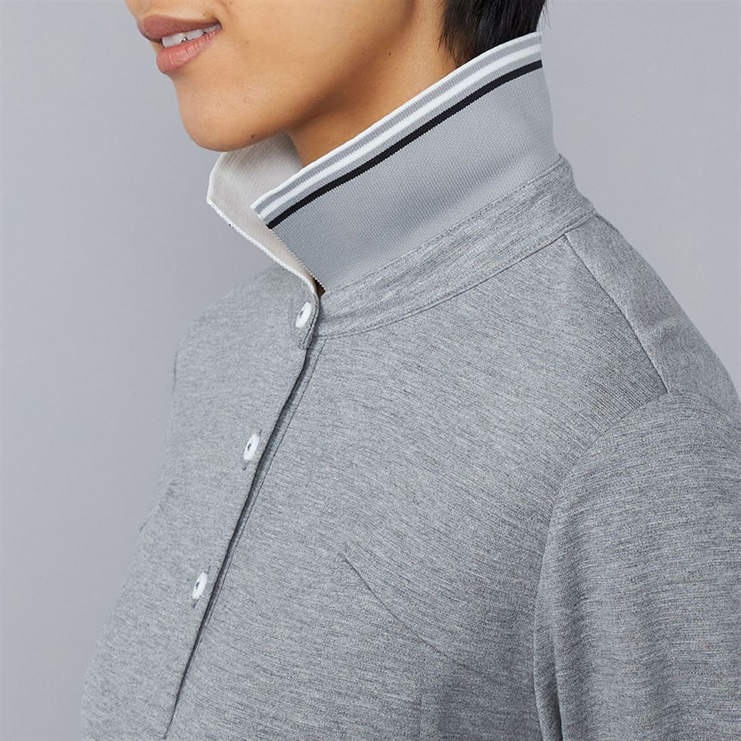 ヘザーストレッチ長袖シャツ グレー XL