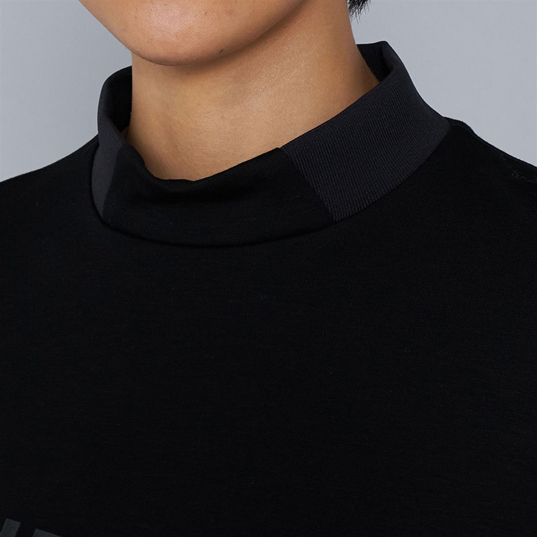 ヘザーストレッチハイネックシャツ ブラック×ホワイト XL