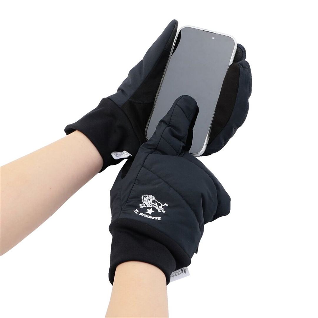 【IL BISONTE／吸湿発熱】WINDSTOPPER プロダクト フィンガーパデットミトン ウルフベージュ S-M
