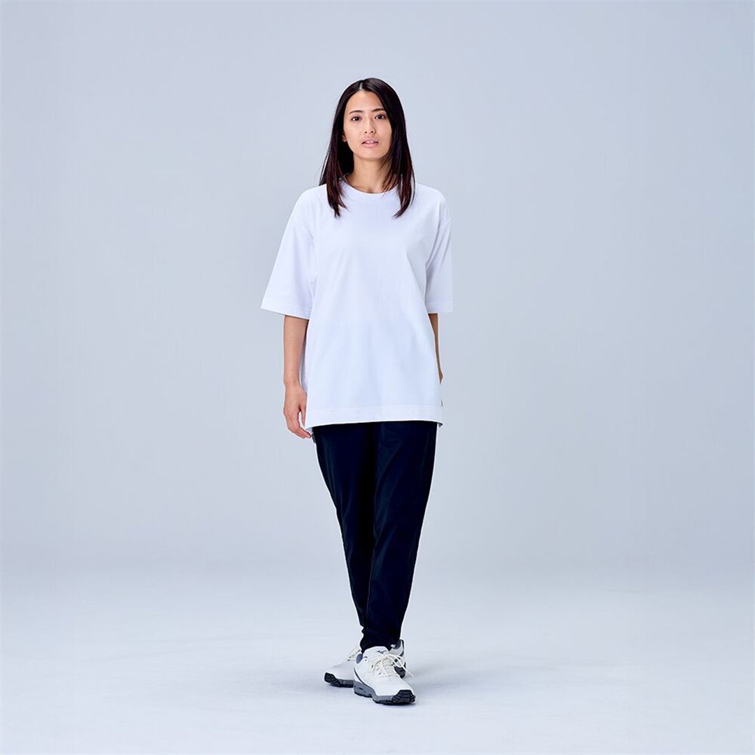 ハイストレッチ クルーネック半袖シャツ（ワイドシルエット） ホワイト XL