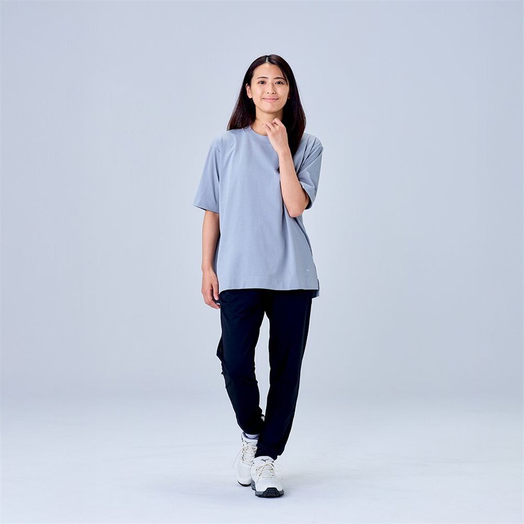 ハイストレッチ クルーネック半袖シャツ（ワイドシルエット） グレー XL