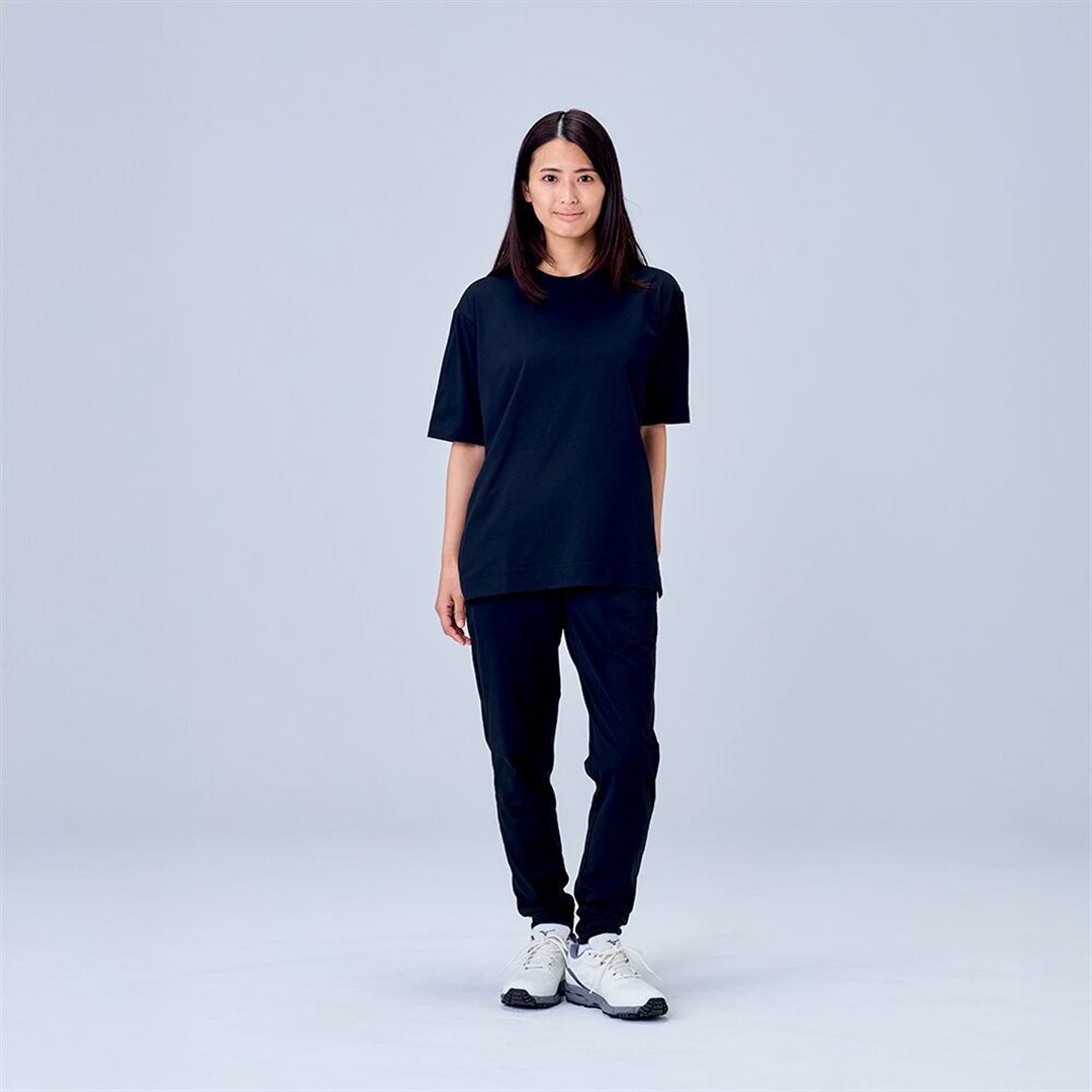 ハイストレッチ クルーネック半袖シャツ（ワイドシルエット） ブラック XL