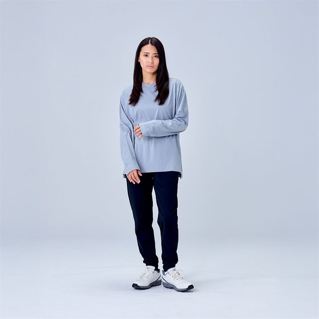 ハイストレッチ クルーネック長袖シャツ（ワイドシルエット） グレー XL