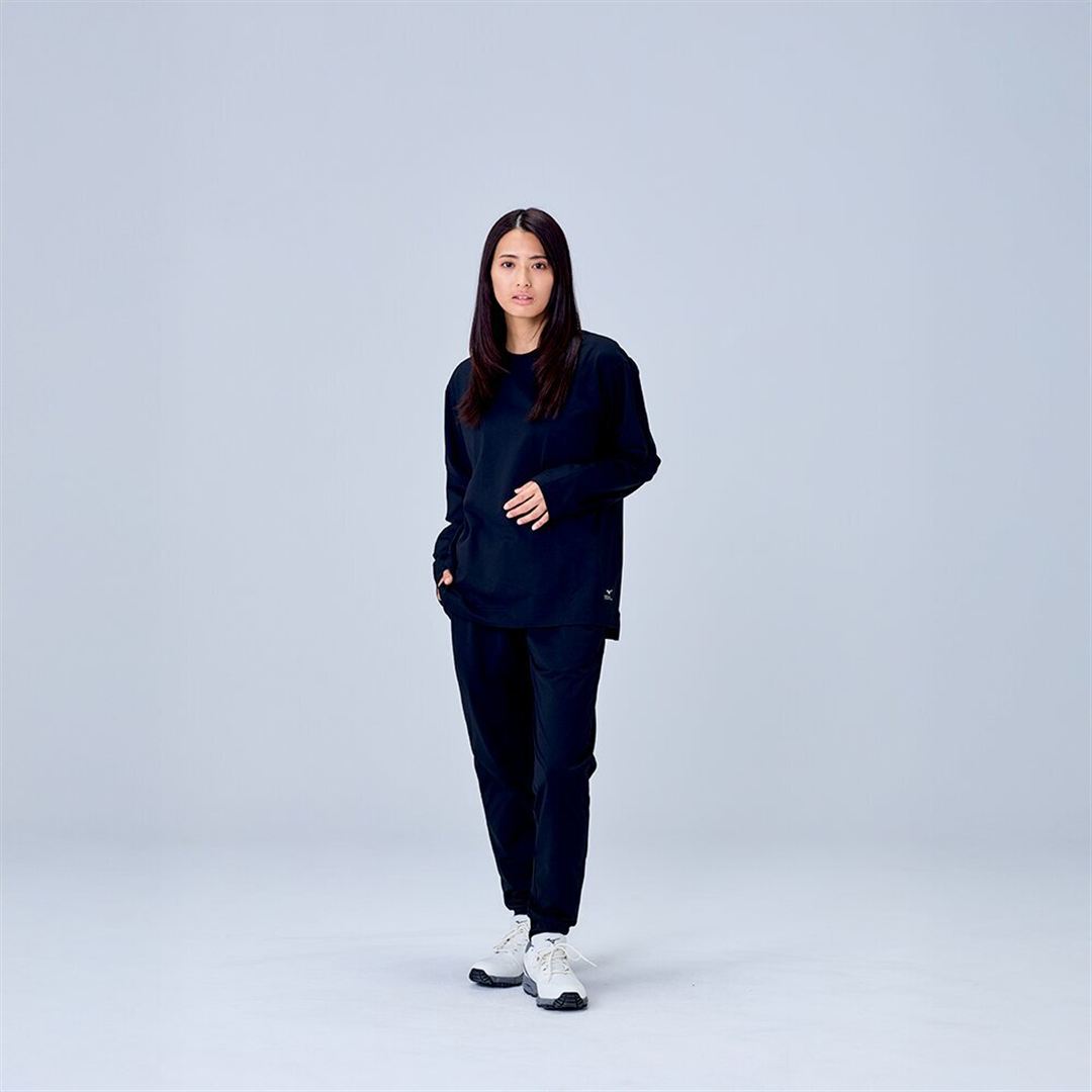 ハイストレッチ クルーネック長袖シャツ（ワイドシルエット） ブラック XL