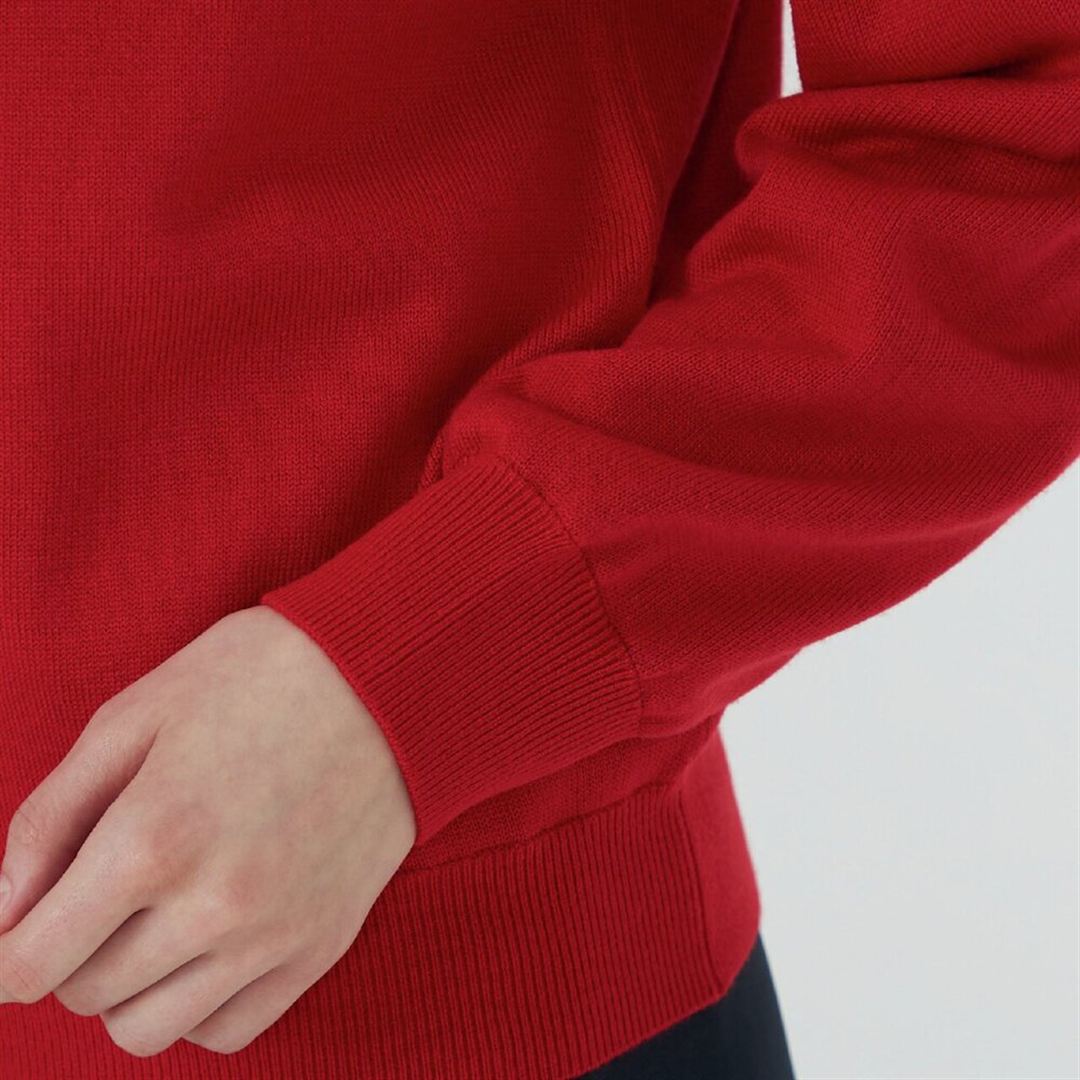 【MGFコレクション／吸湿発熱】ブレスサーモウィンドプルーフVネックセーター レッド S