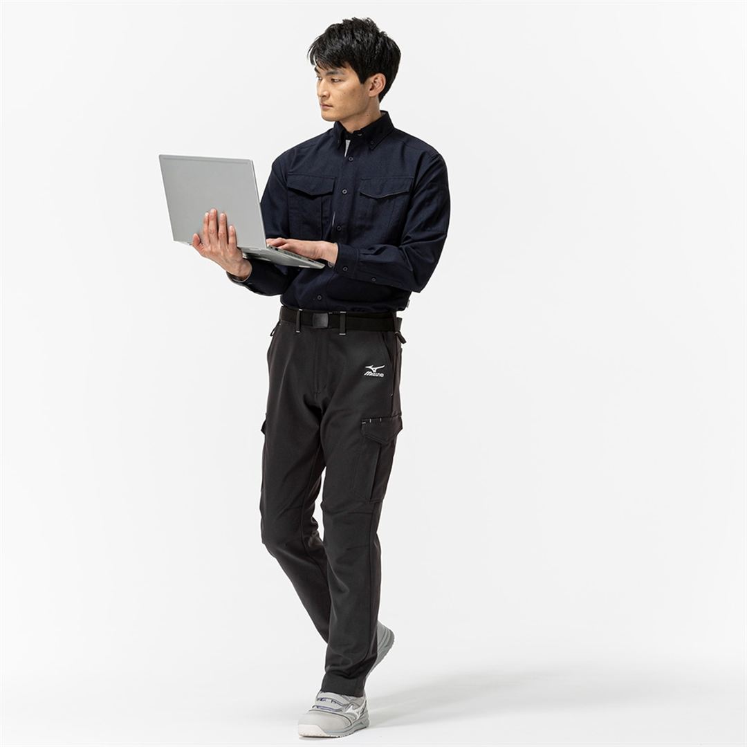 ワークシャツ 両胸フラップポケット付(制電／長袖) ネイビー XS