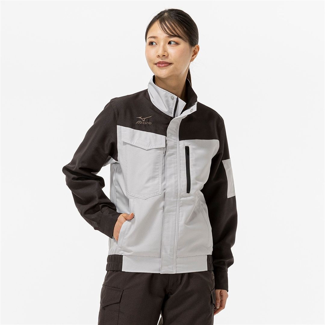 ワークジャケット(大きいサイズ／ネーム刺繍対応／制電／春夏用) チャコールグレー×ベイパーシルバー 8XL-8