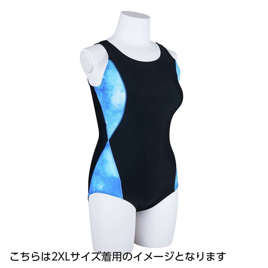 【カラーカクテル】アクアフィットネス用ワンピース ブラック×ブルーハワイ S