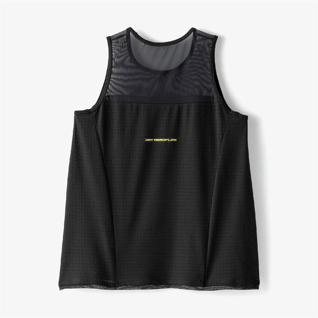 【汗処理／通気】ドライエアロフロージャカードノースリーブTシャツ ブラック XL