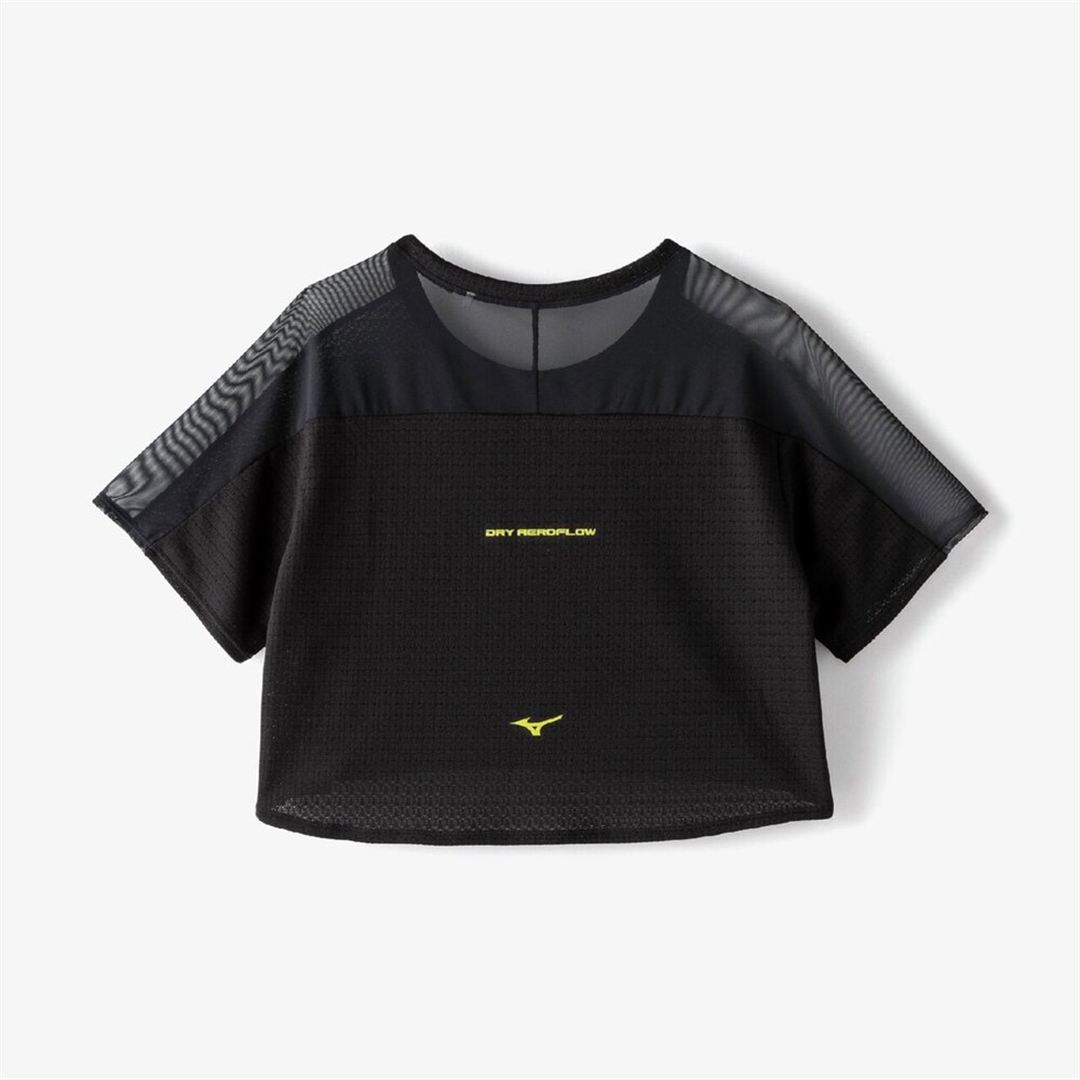 【汗処理／通気】ドライエアロフロージャカードクロップドTシャツ ブラック S