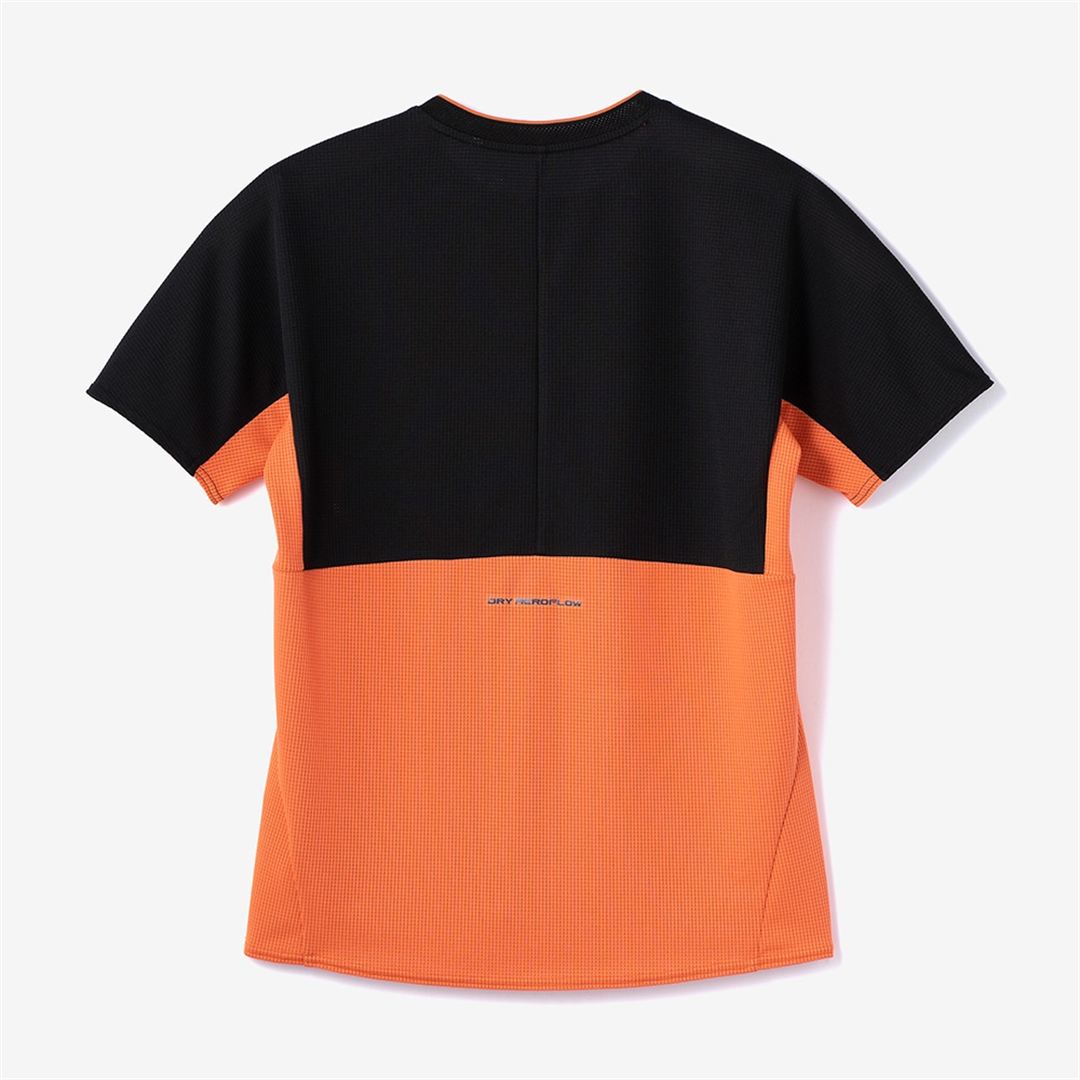 【汗処理／通気】ドライエアロフローTシャツ サンストーンオレンジ×ブラック XS