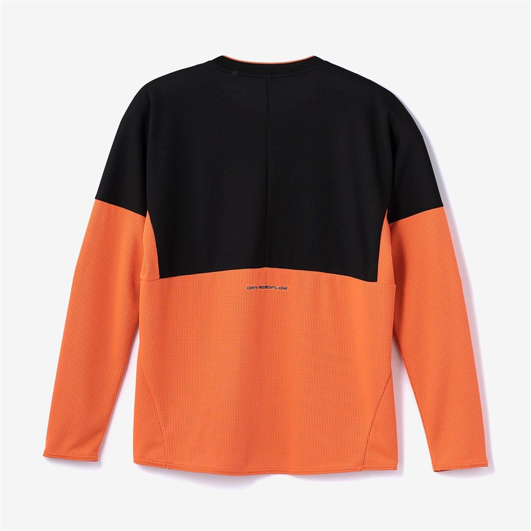 【汗処理／通気】ドライエアロフローTシャツ(長袖) サンストーンオレンジ×ブラック S