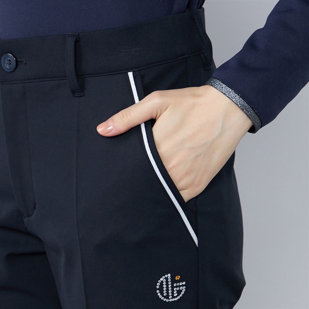 【MGFコレクション】パウダージャージーピンタックロングパンツ ネイビー M
