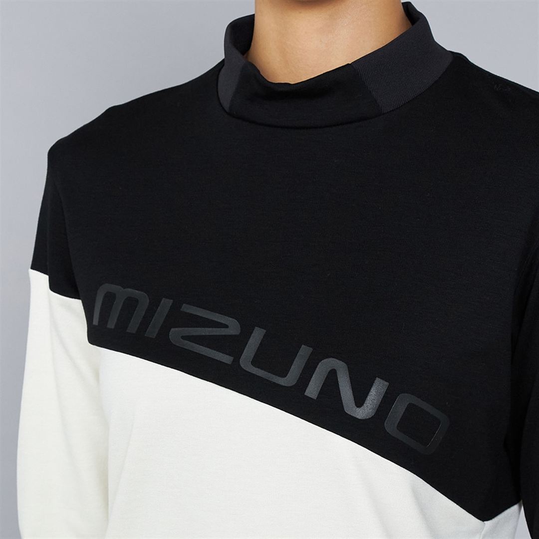 ヘザーストレッチハイネックシャツ ブラック×ホワイト XL
