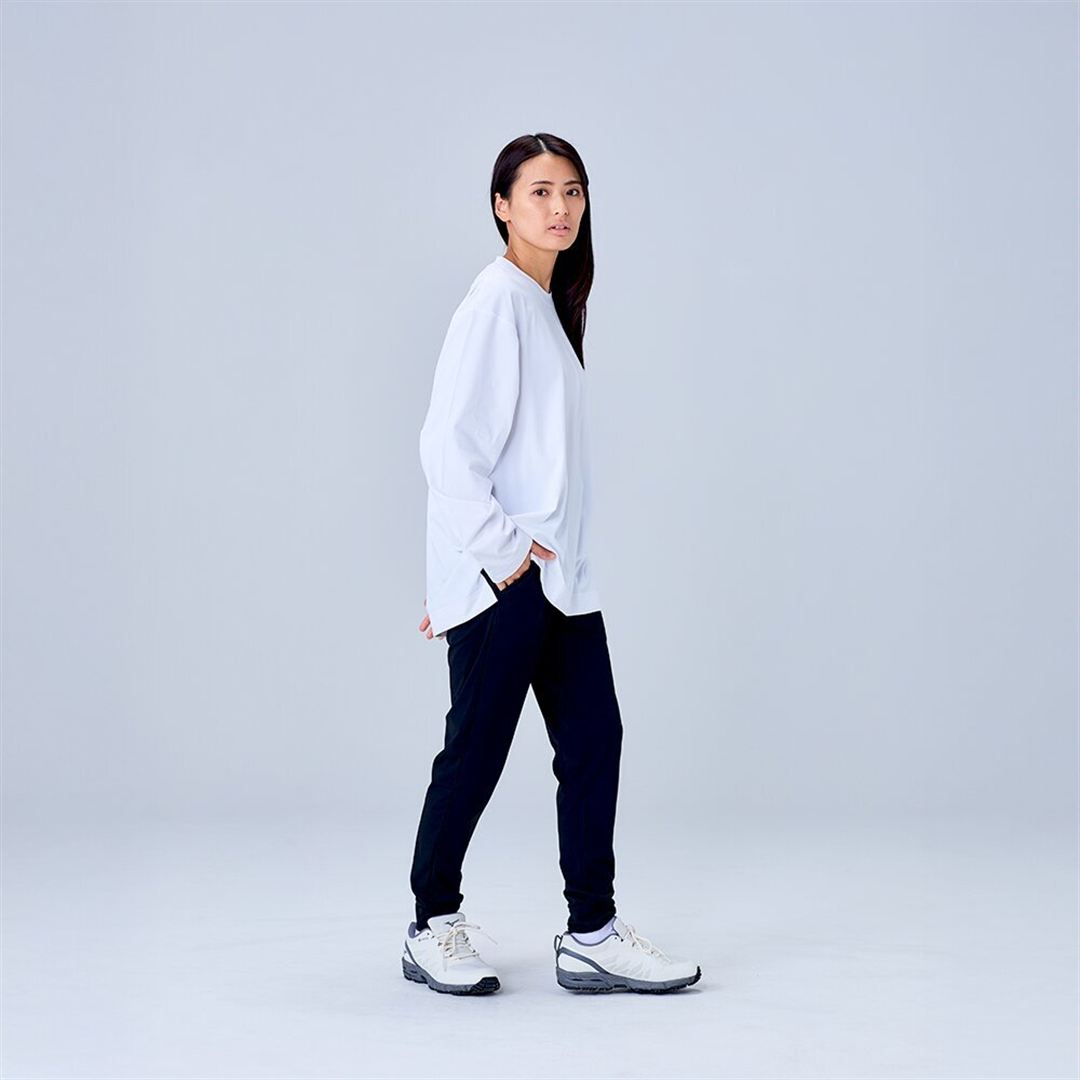 ハイストレッチ クルーネック長袖シャツ（ワイドシルエット） ホワイト XL