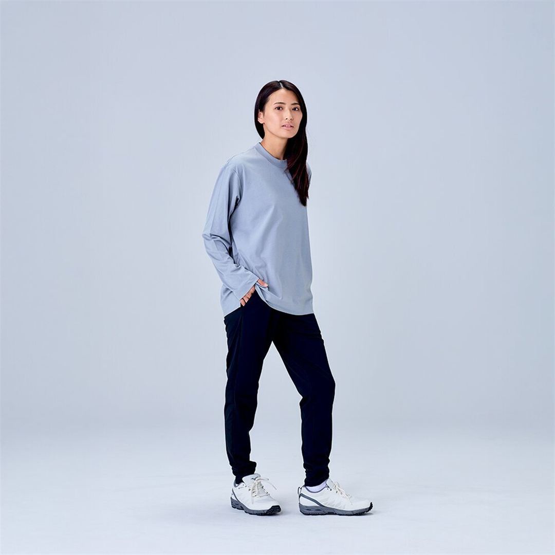 ハイストレッチ クルーネック長袖シャツ（ワイドシルエット） グレー XL