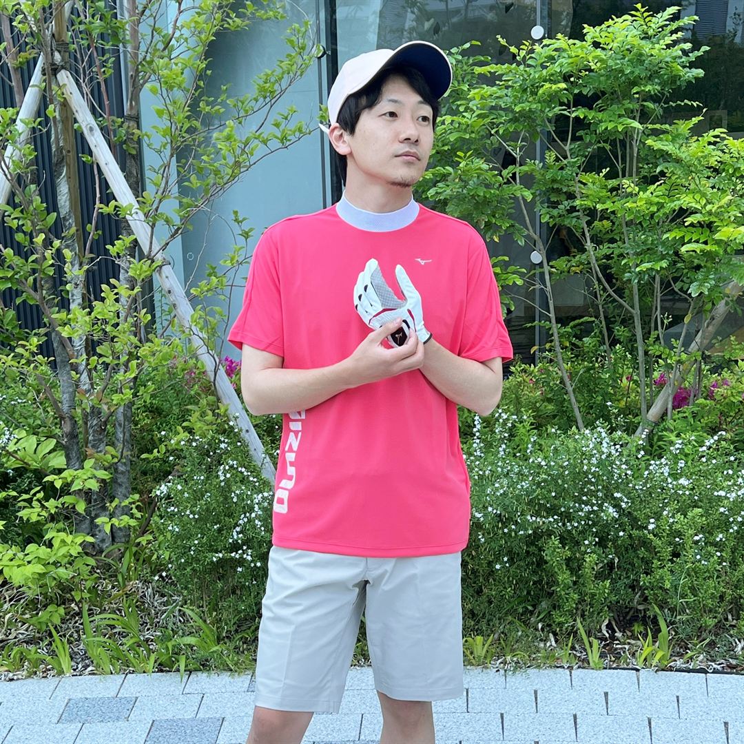 【接触冷感／遮熱素材】アイスタッチソーラーカット半袖モックネックシャツ【驚着極涼】 パラダイスピンク M
