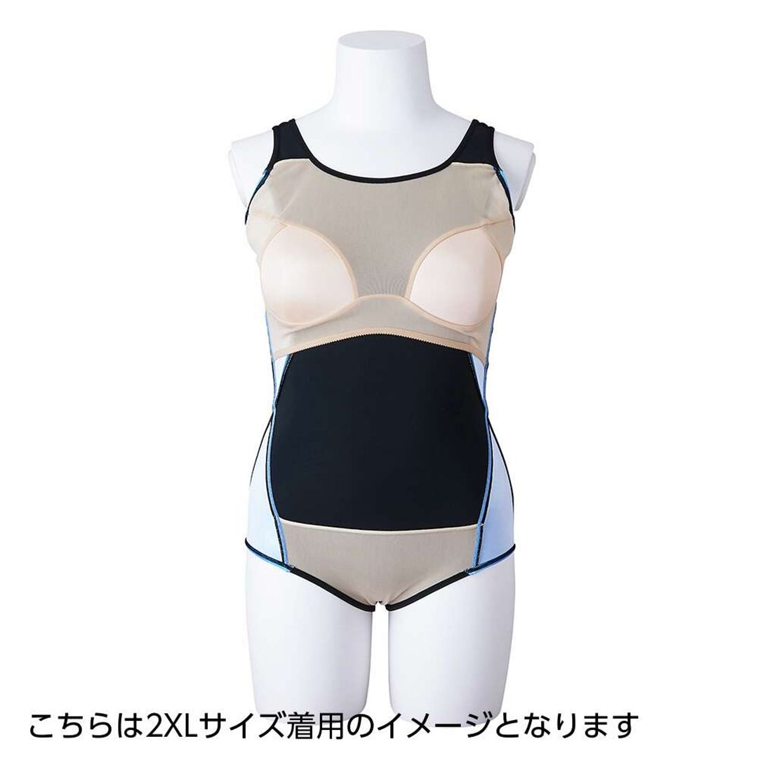 【カラーカクテル】アクアフィットネス用ワンピース ブラック×ブルーハワイ S