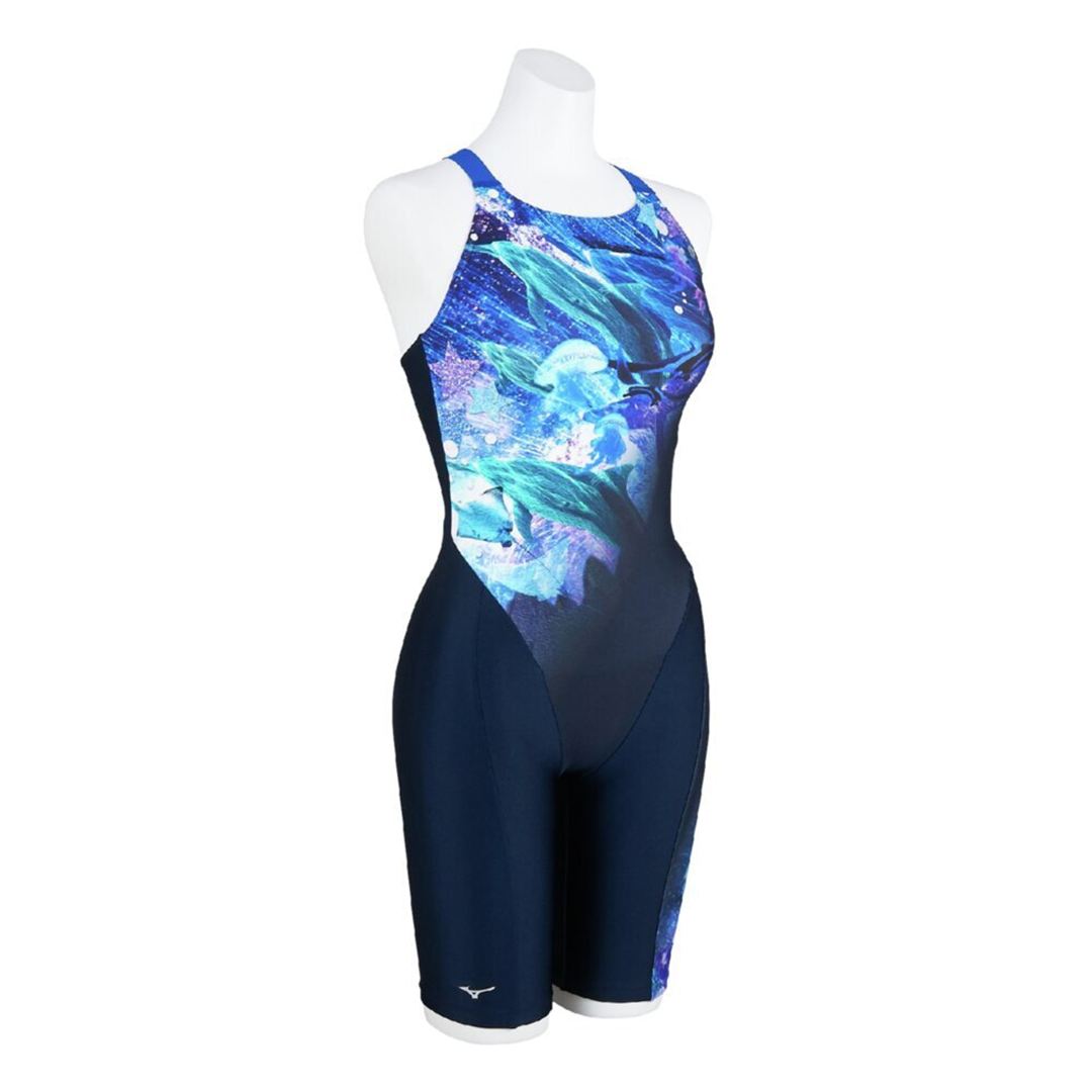 【TERAKAWA AYA COLLECTION／Stroke ONE／撥水】スイムフィットネス用オールインワン ネイビー×ブルー XL