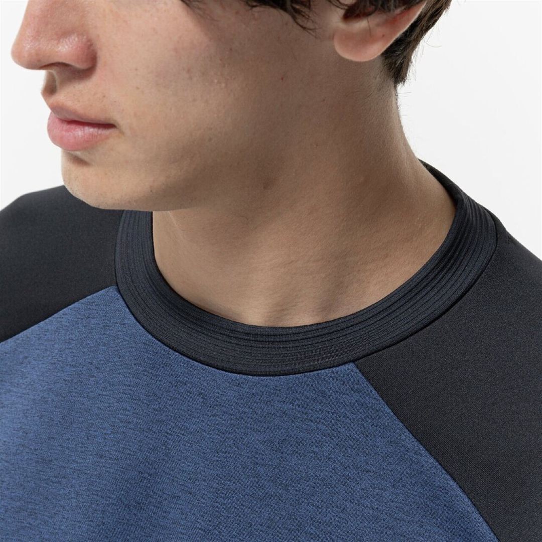 ストレッチクルーネックシャツ ネイビー杢 M