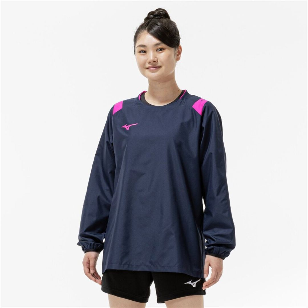ピステ(長袖／バレーボール) ドレスネイビー×マゼンタ XL