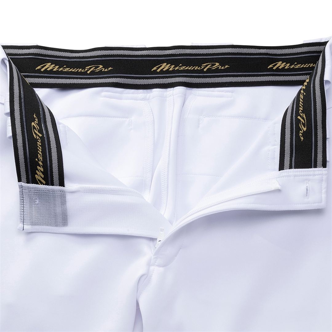 【ミズノ直営限定／ミズノプロ】強伸 ストレッチパンツ／ショートフィットタイプ(4ミリライン加工ワッペン付き) ホワイト×パステルネイビー M