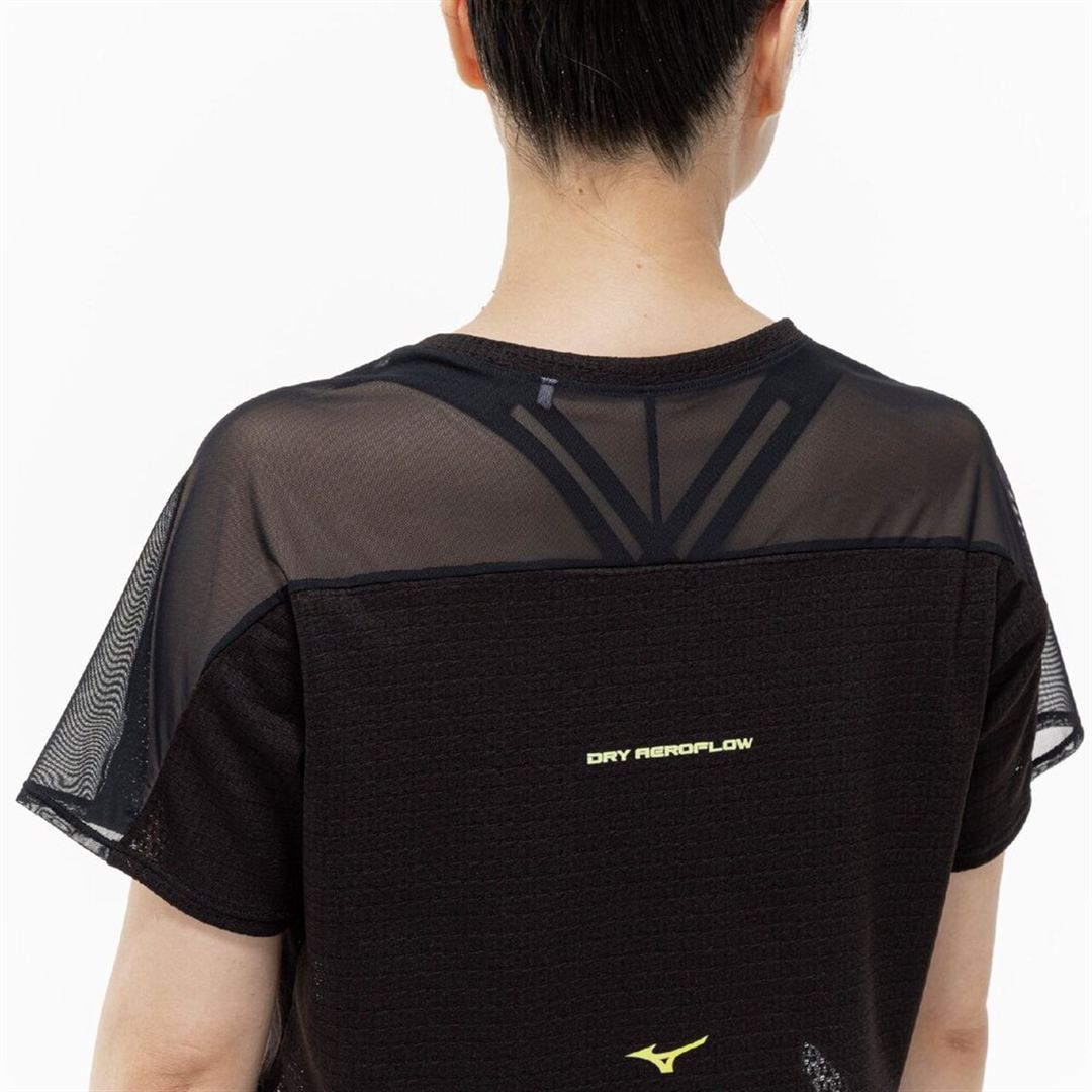 【汗処理／通気】ドライエアロフロージャカードクロップドTシャツ ブラック S