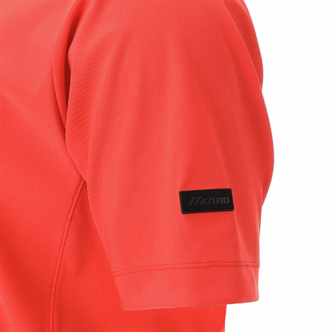 MIZUNOエンブレムロゴ半袖モックネックシャツ レッド M