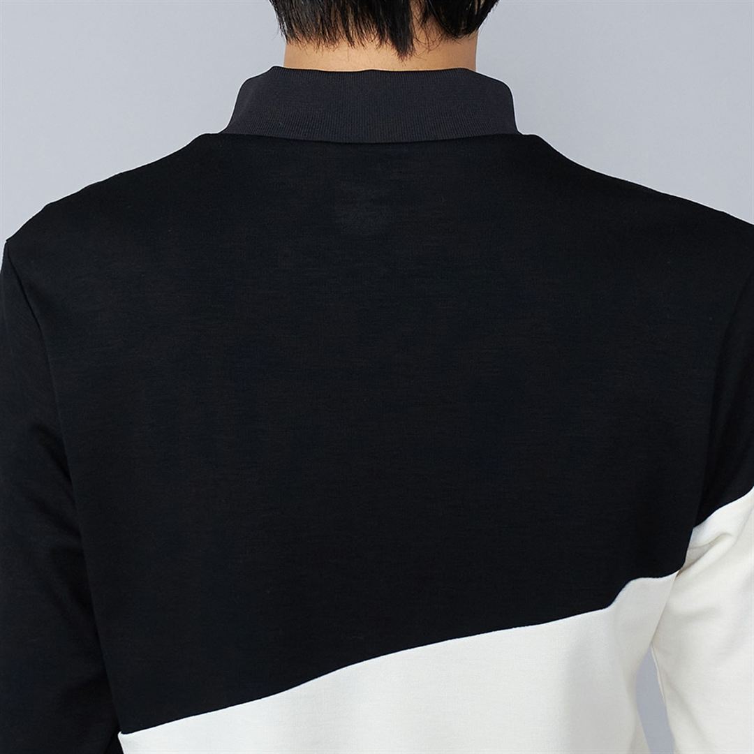 ヘザーストレッチハイネックシャツ ブラック×ホワイト XL