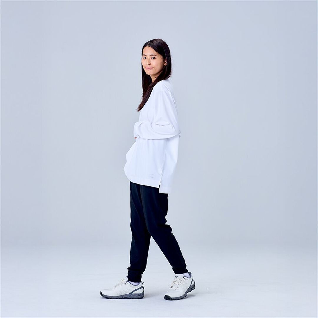 ハイストレッチ クルーネック長袖シャツ（ワイドシルエット） ホワイト XL