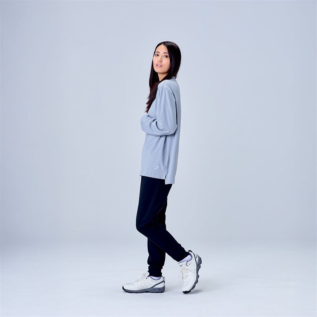 ハイストレッチ クルーネック長袖シャツ（ワイドシルエット） グレー XL