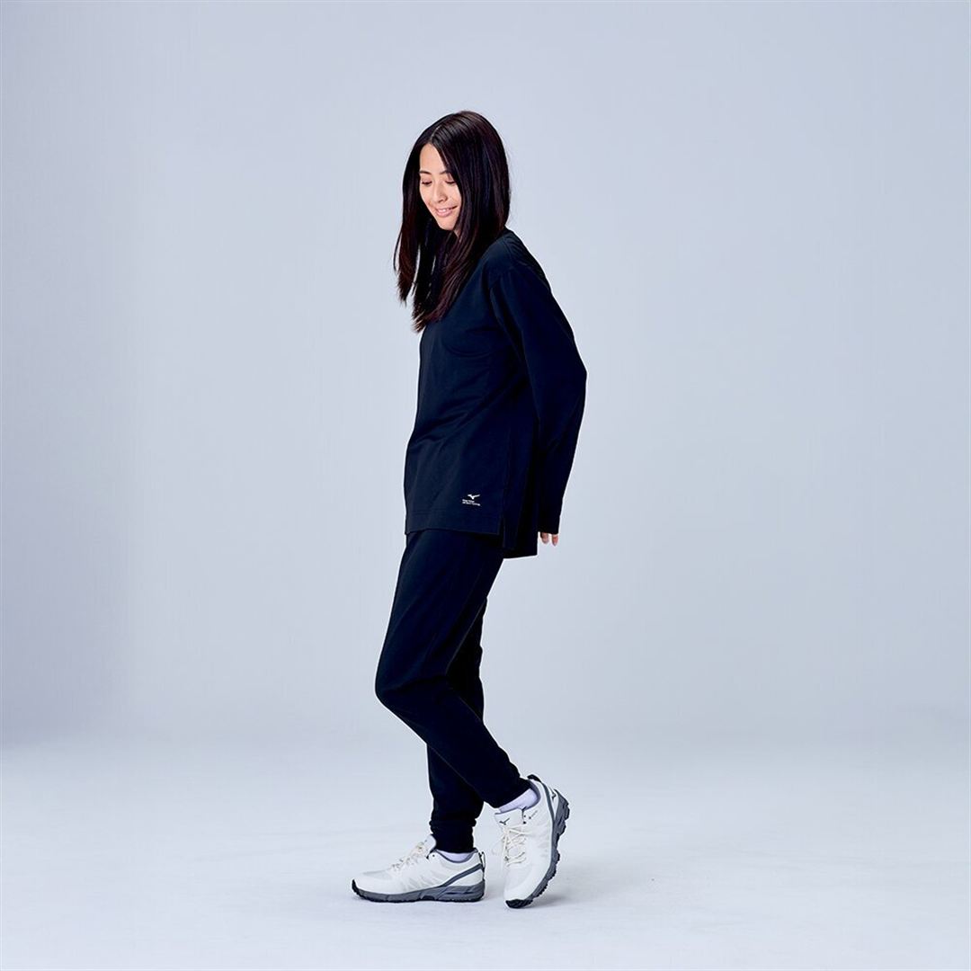ハイストレッチ クルーネック長袖シャツ（ワイドシルエット） ブラック XL